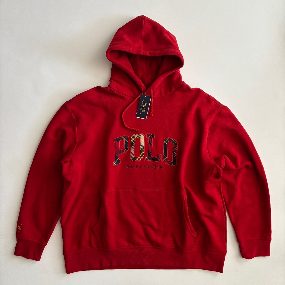 Polo Ralph Lauren RL Fleece Red Plaid Logo Hoodie Sweatshirt Sweater Nwt 2XB